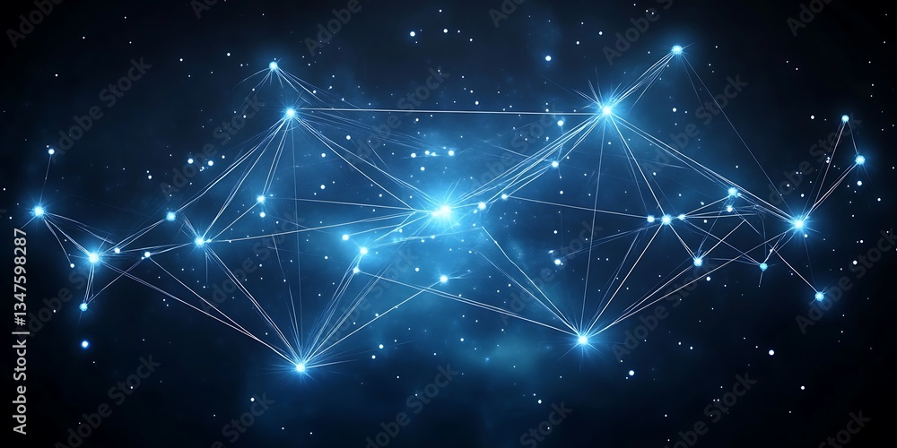 Aufkleber connected nodes glowing amidst a starlit expanse, representing the power of networking
