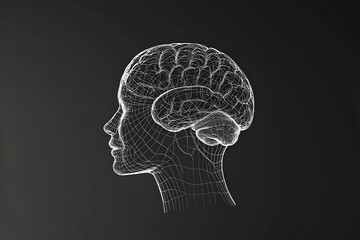 Fototapeta premium Wireframe head, brain, profile, dark background, medical