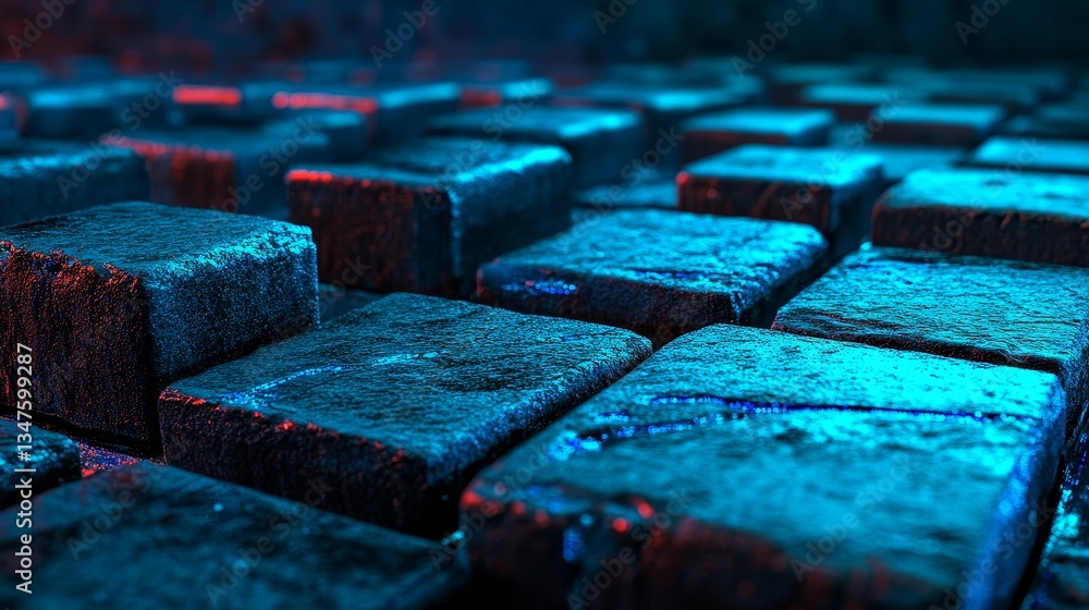 Poster this image features a blue 3d block background, characterized as futuristic, and is combined with a 