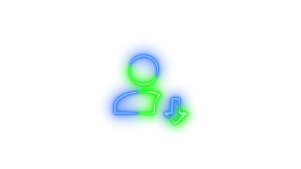 Neon account arrow down symbol icon glowing with transparent background