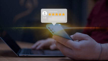 Customer Feedback and 5-Star Review Displayed on Mobile Device for Online Business Growth