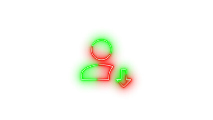 Neon account arrow down symbol icon glowing with transparent background