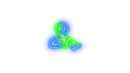 Obraz premium Neon account arrow left outline symbol icon glowing with transparent background