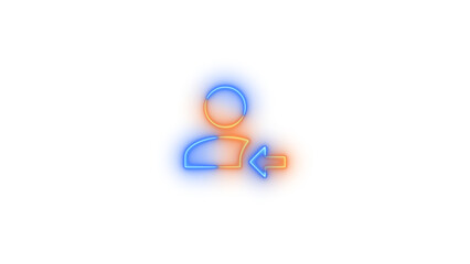 Neon account arrow left symbol icon glowing with transparent background
