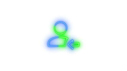 Neon account arrow left symbol icon glowing with transparent background