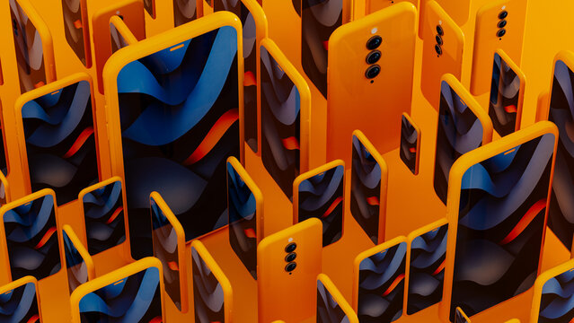 Smartphone Device on Yellow Mobile Background