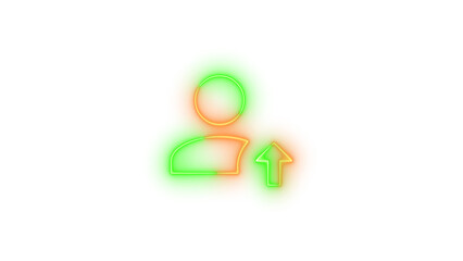 Neon account arrow up symbol icon glowing with transparent background