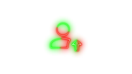 Neon account arrow up symbol icon glowing with transparent background