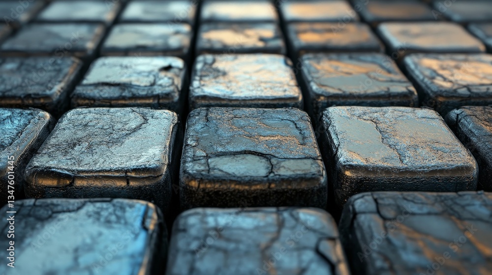 Poster this 3d render depicts grey, translucent blocks that are neatly constructed to form a contemporary t