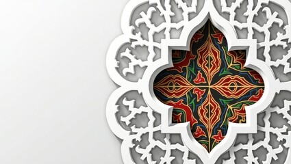 Abstract Islamic art with symmetrical cut-out elements and colorful contrast