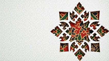Abstract Islamic art with symmetrical cut-out elements and colorful contrast