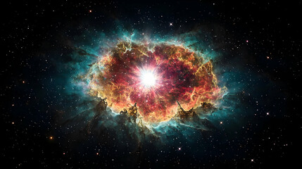 Vibrant Nebula Illuminated By Central Star Against Dark Space Background With Numerous Tiny Stars