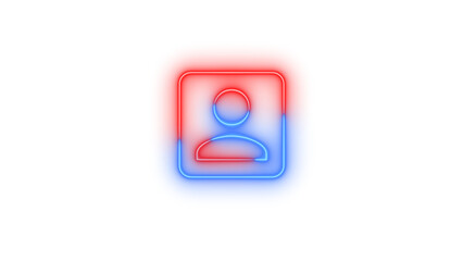 Neon account box symbol icon glowing with transparent background