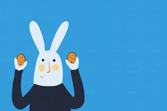 Charming Easter Bunny Illustration Holding Chocolate Eggs
