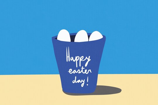 Easter Day illustration with eggs in blue pot