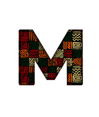 M Alphabet letter text Poster Hand drawn abstract african pattern ethnic font transparent background