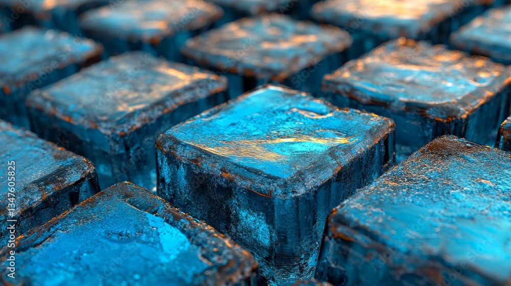 Poster blue 3d render of a modern tech wallpaper with neat translucent cubes