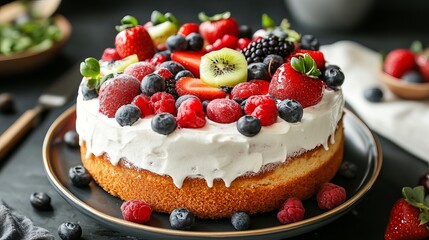 Delicious Cake with Fresh Fruit and Elegant White Frosting &ndash; A Sweet Delight