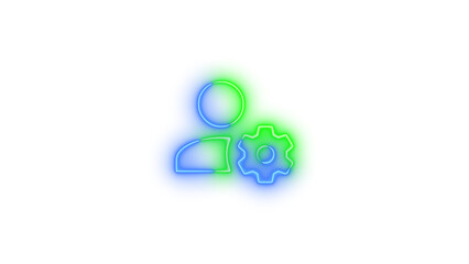 Neon account cog symbol icon glowing with transparent background