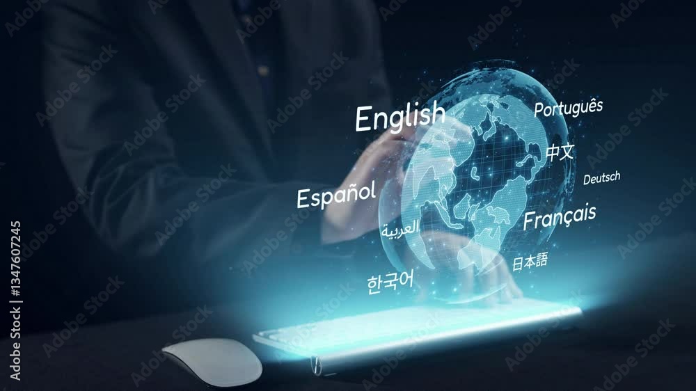 Poster a businessman engages with advanced technology to enhance cost reduction strategies, featuring inter