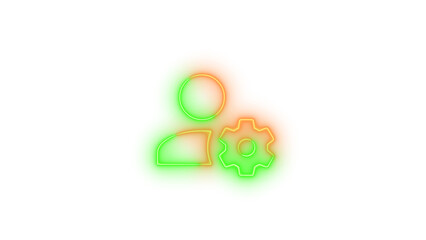 Neon account cog symbol icon glowing with transparent background