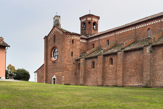View of Abbazia di Morimondo, a medieval abbey near Milan and a fine example of Romanesque and Gothic architecture styles, Lombardy Region, Italy