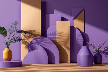 Creative Purple and Tan Backdrop with Geometric Shapes and Shadows for Unique Design