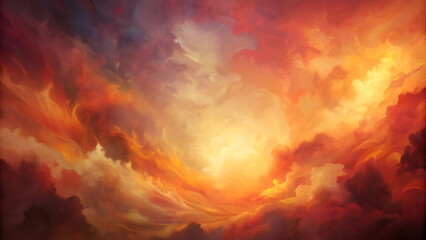 Dramatic Sunset Sky with Golden Hour Clouds. Abstract Landscape Art