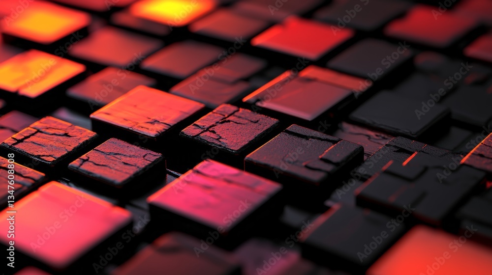 Poster vibrant colored tech wallpaper is combined with a futuristic, orange 3d block background that has be