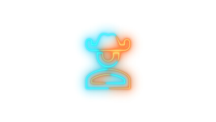 Neon account cowboy hat outline symbol icon glowing with transparent background