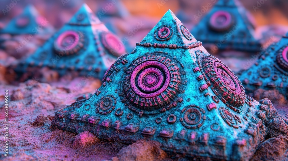 Aufkleber illuminated blue and pink polygonal 3d texture covers a colorful high-tech surface with triangular p