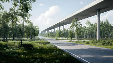 Empty Road Underneath Overpass In A Park