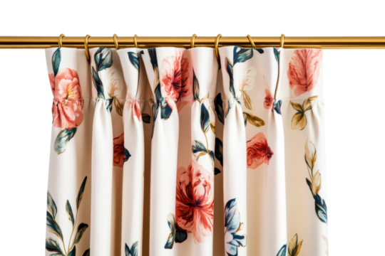 Floral curtain design pattern against black, cut out transparent