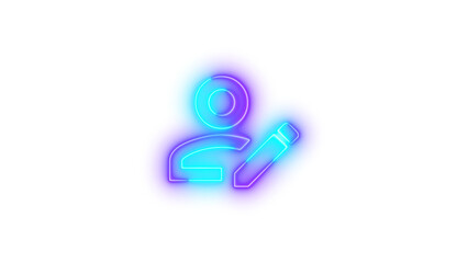 Neon account edit outline symbol icon glowing with transparent background