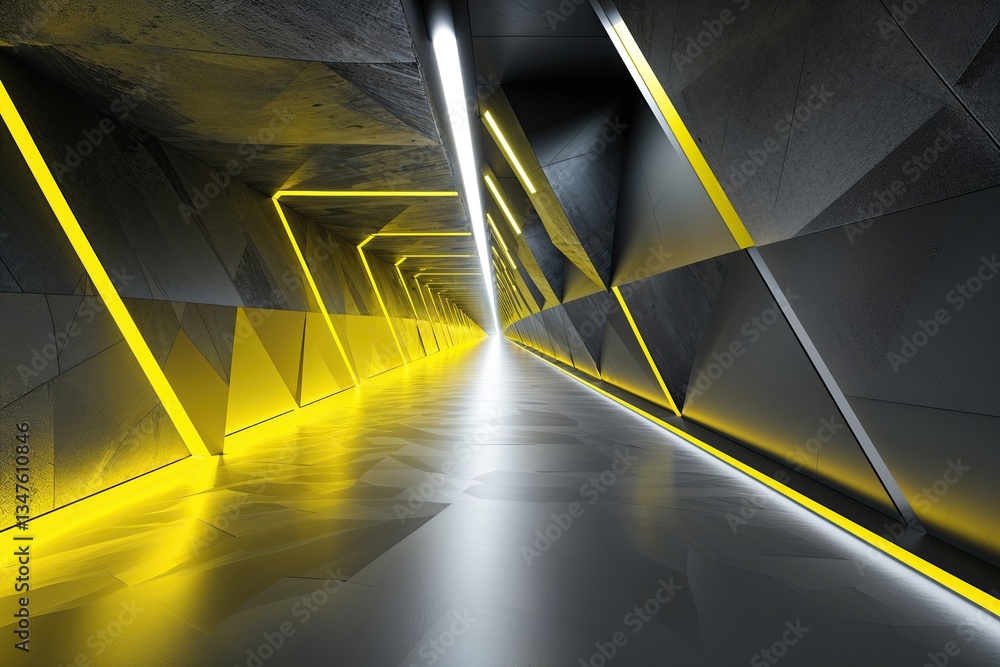 Poster bright luminous yellow and charcoal gradient with dynamic geometric pattern