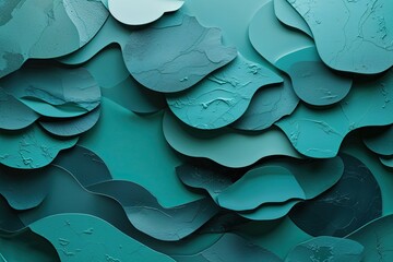 Calm Teal Abstract Texture with Layered Geometric Elements and Reflections in Aquamarine