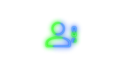 Neon account-alert symbol icon glowing with transparent background