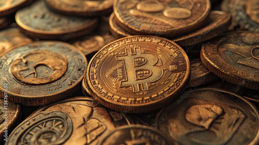 Poster the concept of decentralized money forms the background of a 3d render where bitcoin cryptocurrency 