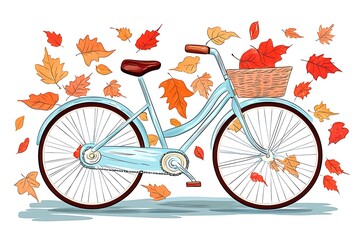 Fototapeta premium Autumn Bicycle Ride for Falling Leaves. (1)
