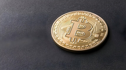 Golden Bitcoin Coin on Textured Dark Background Illustrating Digital Currency and Financial Investment