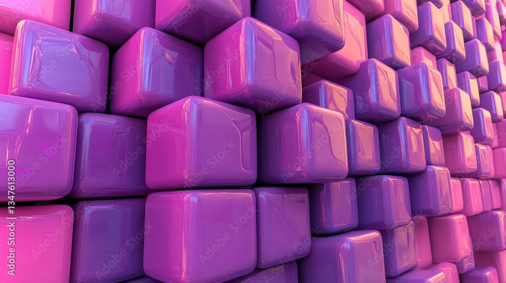 Poster neatly aligned violet and orange translucent cubes come together to create a futuristic tech backgro