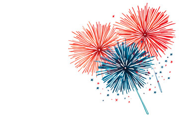 Festive Fireworks Display in Red, White and Blue Colors, cut out transparent