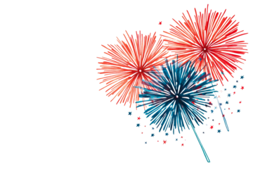 Festive Fireworks Display in Red, White and Blue Colors, cut out transparent