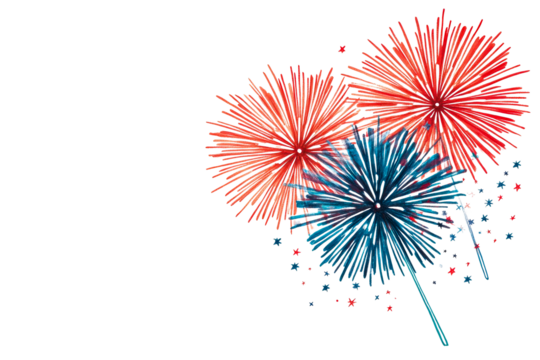Festive Fireworks Display in Red, White and Blue Colors, cut out transparent