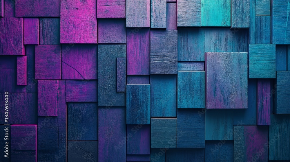 Poster purple and turquoise 3d blocks are arranged to form a wall in this tech wallpaper that includes copy