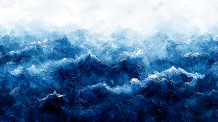 Abstract Blue Ocean Waves: Serene Seascape Painting