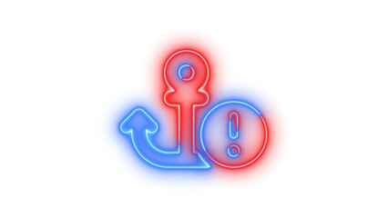 Neon anchor circle exclamation symbol icon glowing with transparent background