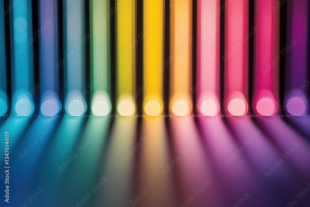 Poster a close-up of a rainbow bokeh, creating an abstract and colorful background with circular light spot