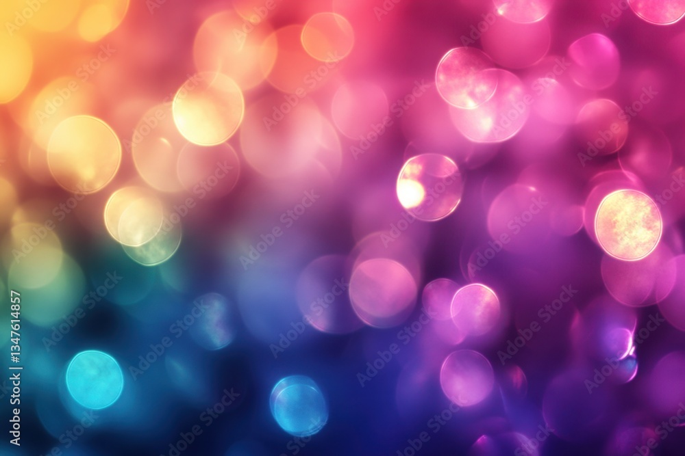 Poster a close-up of blurred rainbow lights creating an abstract bokeh effect, adding vibrancy and depth to