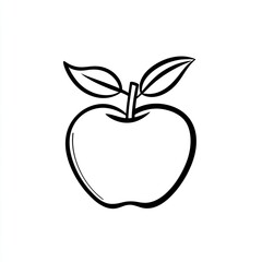Simple line drawing of a red apple with leaves.